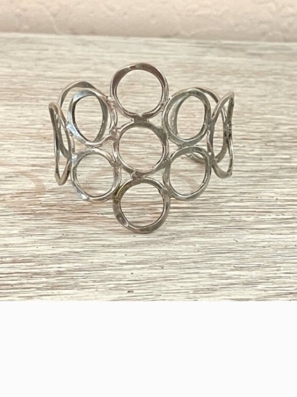 Cuff Bracelet Wide Silver Circles Adjustable Metal